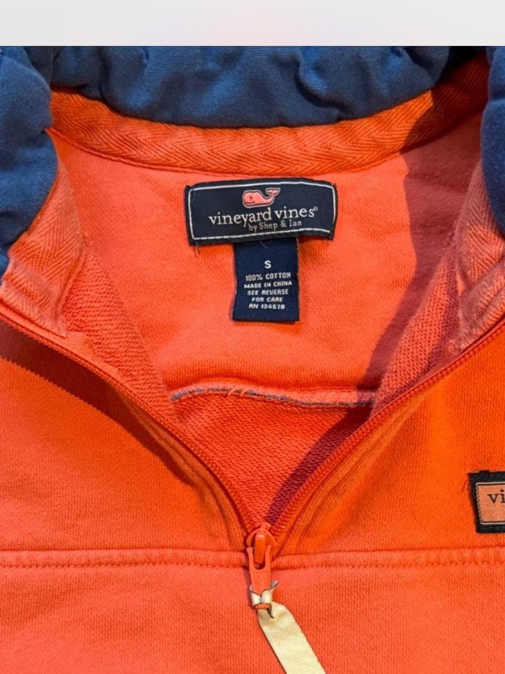 Vineyard Vines Orange Pullover with Navy Patch - Picture 3 of 6